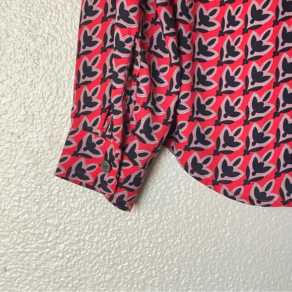 Ann Taylor Loft Button Up Red/Blue Silky Plant Print Shirt Size XS - Picture 8 of 8